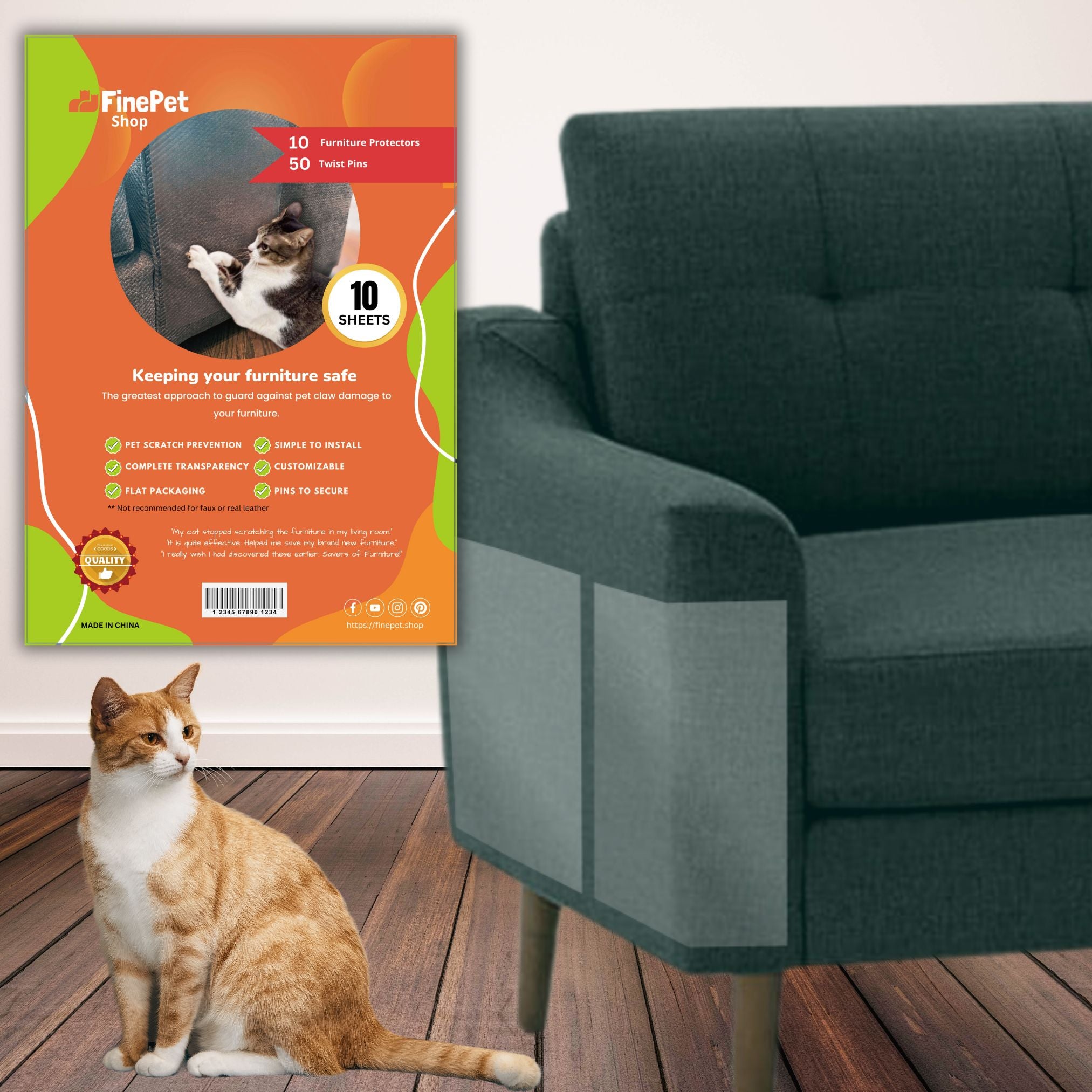 Cat Scratch-Resistant Furniture Protectors with 8-Pack and More Including Twist Pins - Cat Couch Guards - Furniture Protectors from Cat Scratch