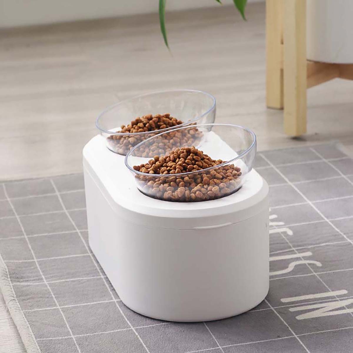 Raised Feeder With Detachable Food Storage With Double Water Bowl