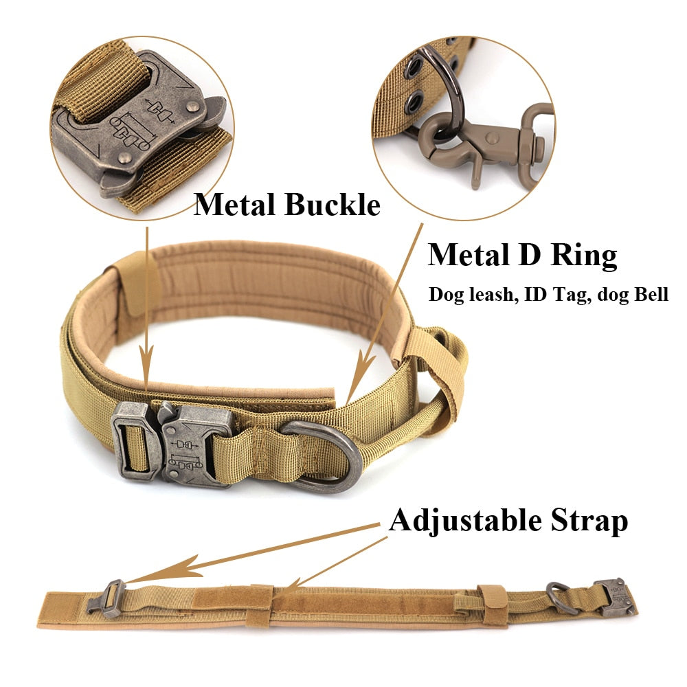 Adjustable Military Tactical Collar & Leash To Control & Handle Medium to Large Dog