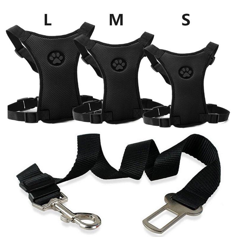 Breathable Dog Harness Leash With Adjustable Safety Seat Belt Straps For Car