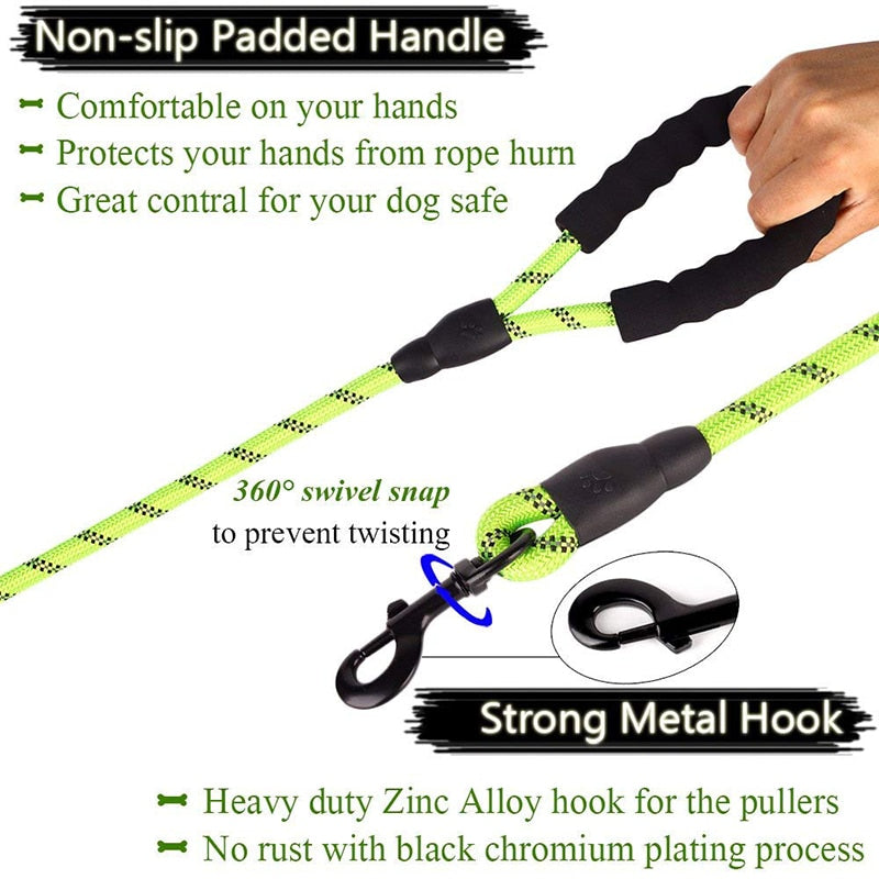 Heavy Duty Reflective Dog Leash 1.5M Long with Comfortable Padded Handle