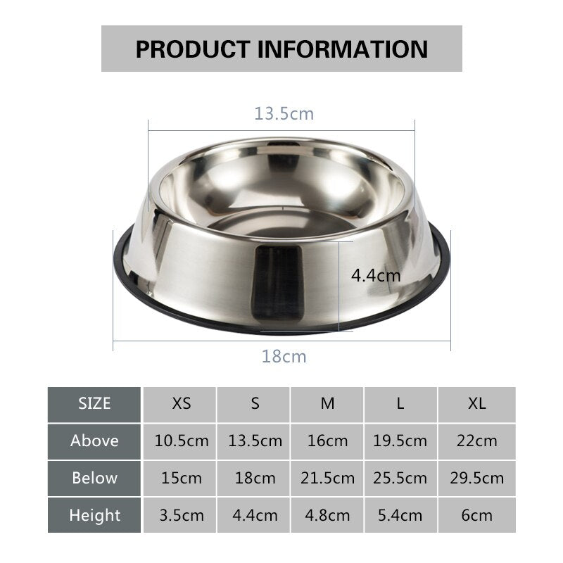 Stainless Steel Non-slip Durable Feeding Bowls for Dog / Cat / Pet