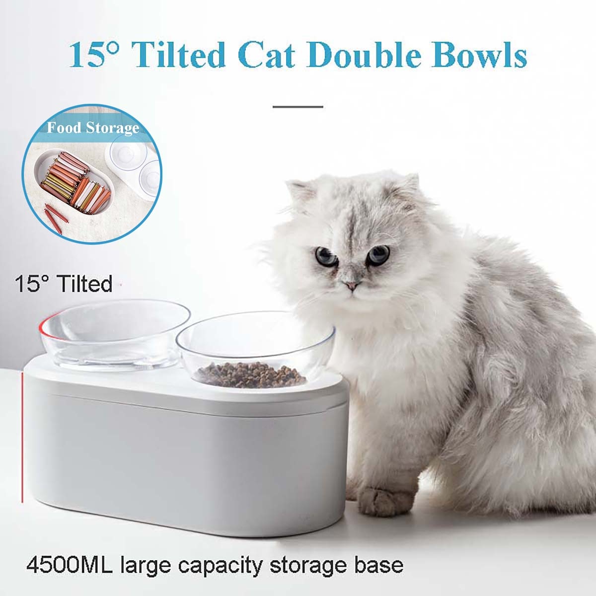 Raised Feeder With Detachable Food Storage With Double Water Bowl