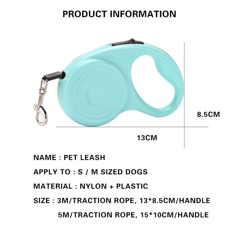 3M/5M Retractable Dog Leash Belt Automatic Traction Adjustable