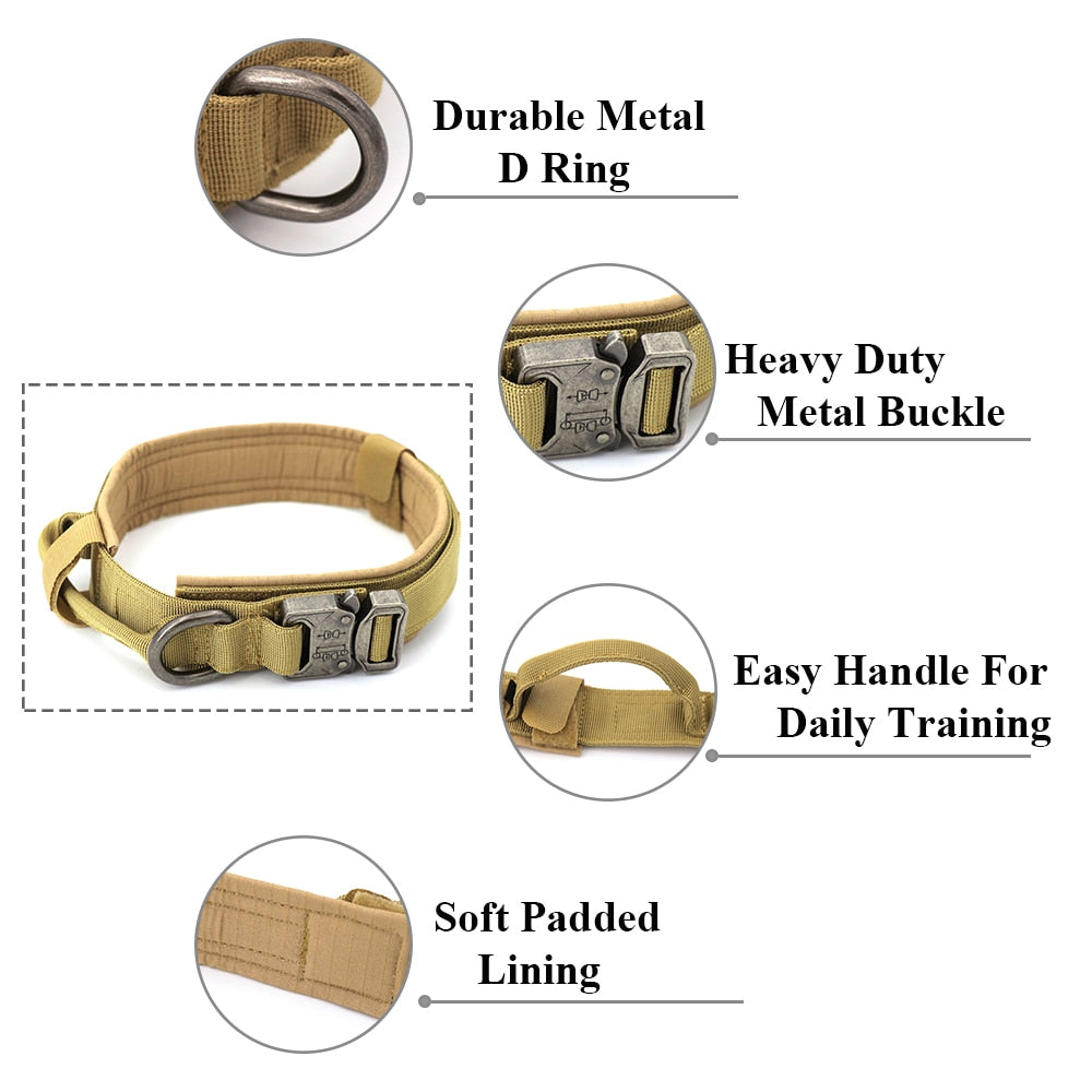 Adjustable Military Tactical Collar & Leash To Control & Handle Medium to Large Dog